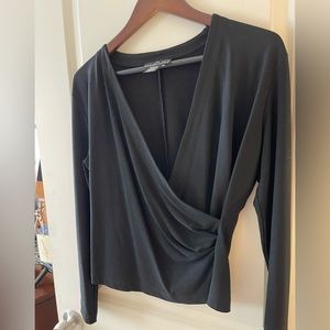 Carole Little Womans Black V Neck Wrap Long Sleeved Blouse Size M